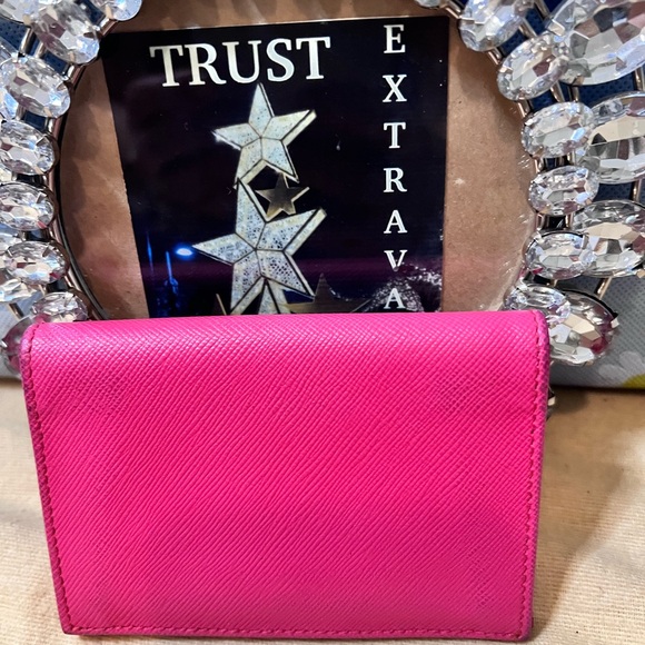 PRADA Card Case Bi-Fold Saffiano Leather Pink Women Logo Authentic - Picture 8 of 8